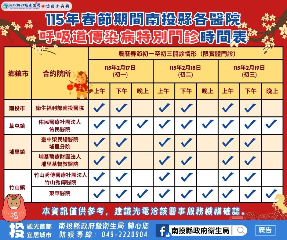 春節防疫不打烊 快樂出遊不馬虎 縣府衛生局籲打疫苗健康過好年