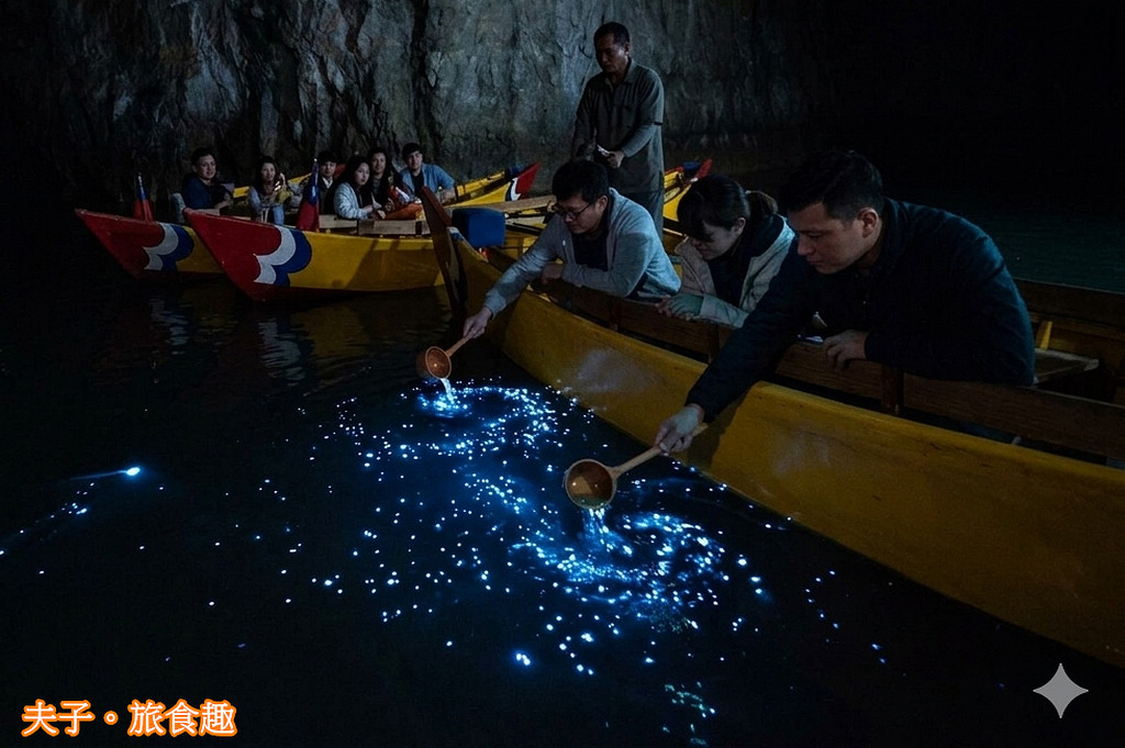 馬祖南竿 北海坑道 夜間搖櫓藍眼淚保證班 黑暗中綻放的仙女火花
