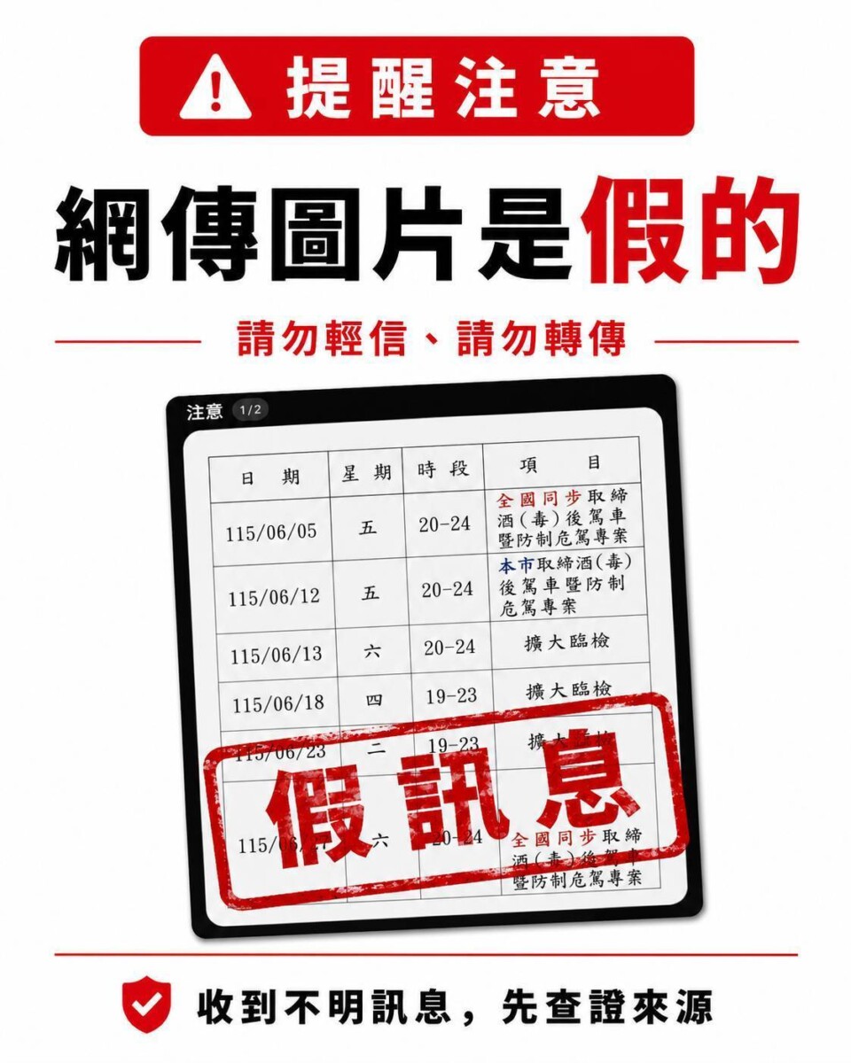 假勤務表網路流傳　警方：絕無勤務機密外洩情事